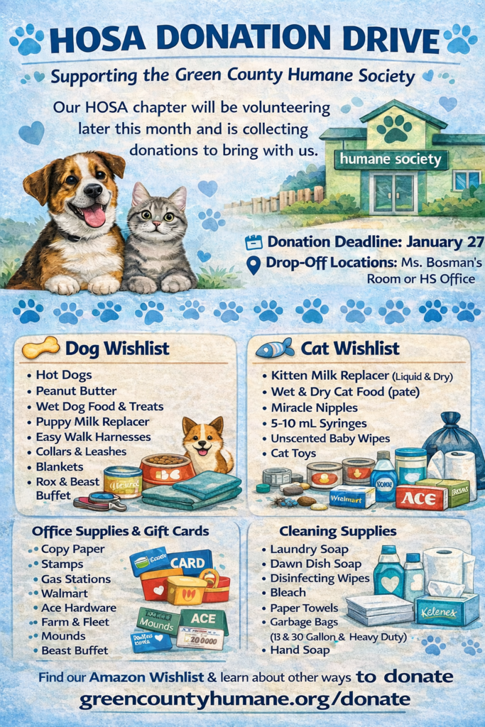 HOSA Donation Drive for Green County Humane Society