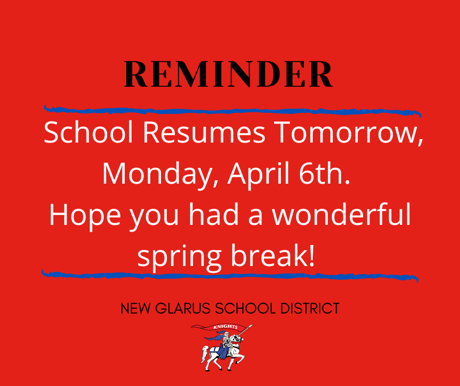 School resumes on Monday, April 6th. 