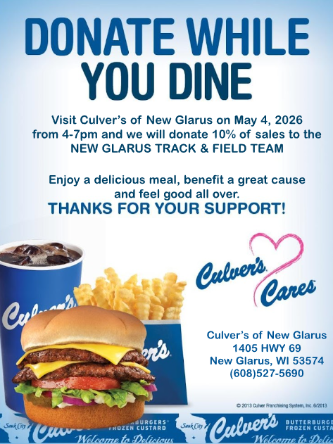 Culver's Donate While You Dine for NG Track & Field - Monday, May 4, 2026. 4-7pm