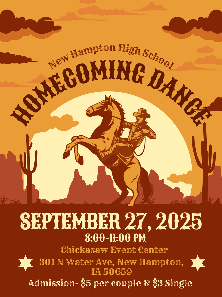 There will be a homecoming dance on Saturday night, September 27 from 8 pm to 11 pm at Chickasaw Event Center. The cost to get in is $5.00 for couples and $3.00 for singles.