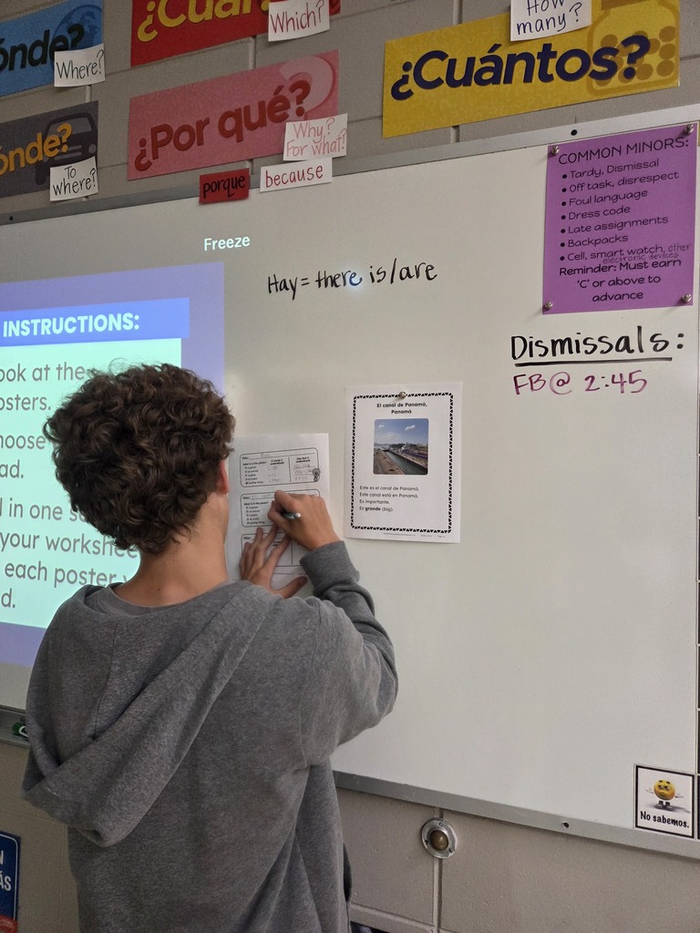 Last week, Mrs. Macon's Spanish I classes did a gallery walk. They had to visit 6 posters and record information using clues from the photo and knowledge of cognates and vocabulary.