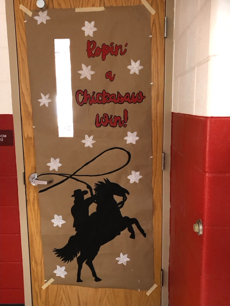 Elementary teachers have classroom doors decorated for Homecoming week! Go Chickasaws!
