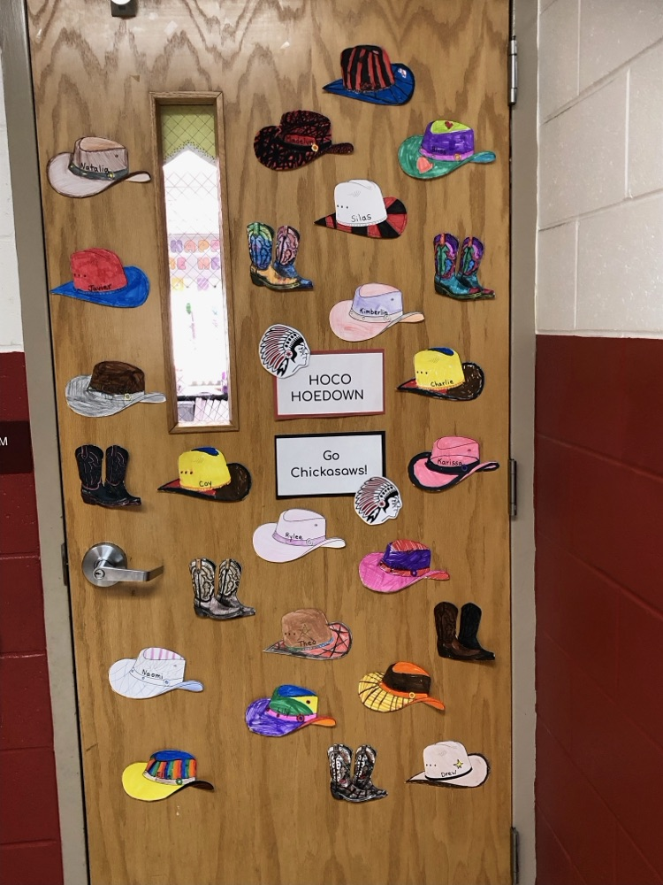 Elementary teachers have classroom doors decorated for Homecoming week! Go Chickasaws!