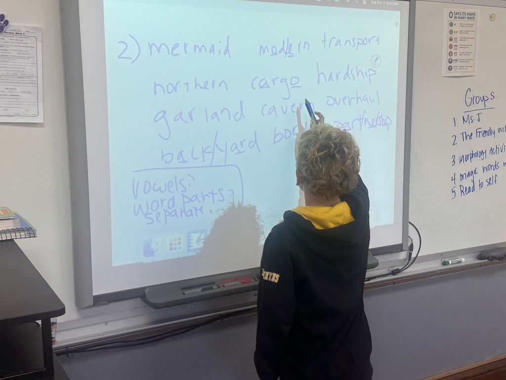 4th grade students are working on identifying the vowel sounds in words to determine how many sounds a word has.