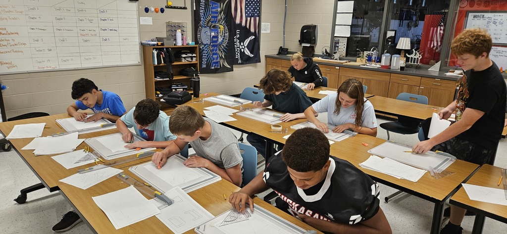 Students were working on their hand drafting skills