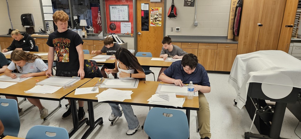 Students were working on their hand drafting skills