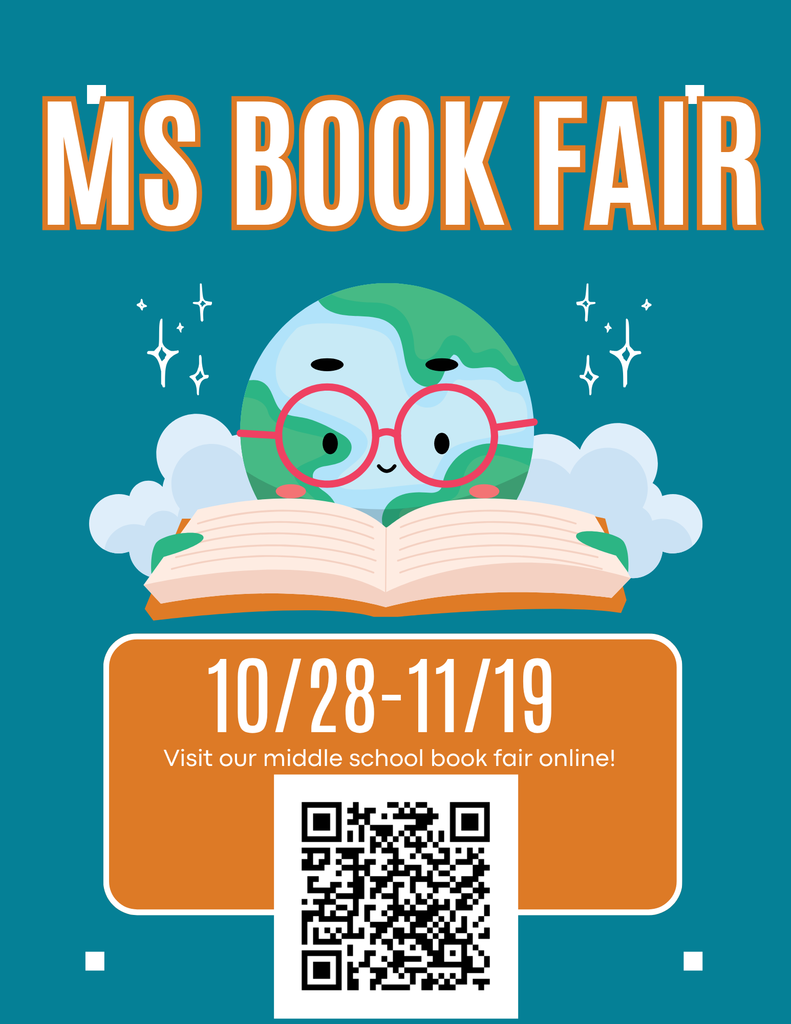 Book fairs are arriving! The Middle School is hosting an online book fair starting October 28-November 19! QR codes will be posted around the middle school during conferences and also shared on the flyer below! Students will be given flyers soon!  The Elementary School is hosting their in-person book fair November 3-6th and 10th at the Elementary makerspace. The book fair is open before and after school as well as during conferences! Flyers will be sent home soon!  Please check out the book fairs as they not only support literacy at home, but every dollar spent helps put new books in our libraries! 