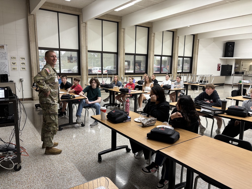 Tristan Vanatta SSG (Staff Sergeant) for the US Army National Guard visited Mrs. Schmitt's FCS classes to make MRE (Meals Ready to Eat). There was a lot of science that went into the heating bags that heated the meals. It was an interesting and enjoyable guest speaker. A HUGE THANK YOU TO SSG Kaleb Michel and SSG Vanatta.