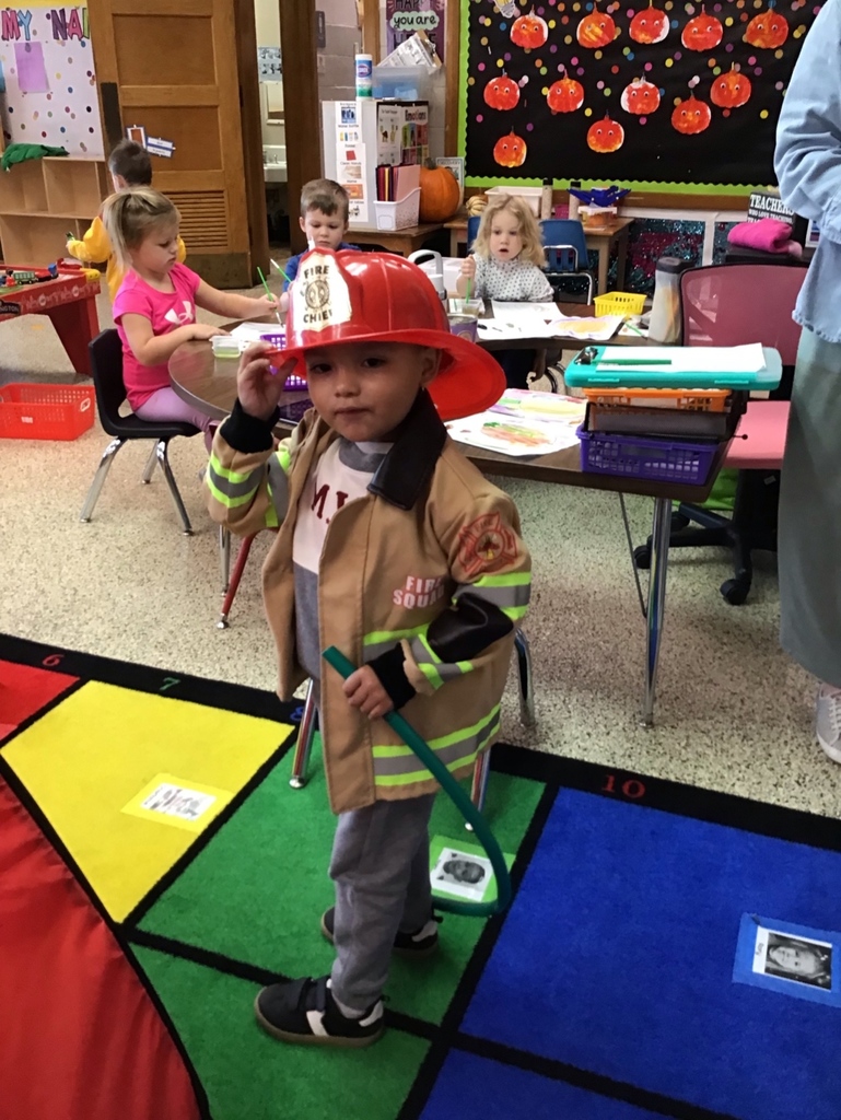 Our preschool classes have been learning about Fire Safety. A big thank you to our New Hampton Firefighters for visiting our classroom to talk about fire safety and show the students all the gear they wear to keep themselves safe. After they visited, our students pretended to be firefighters too!
