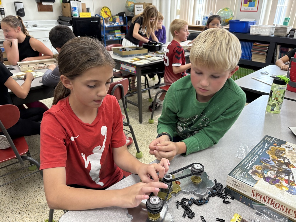 Last spring, Mr. Monteith & Ms. Schwickerath received a grant for new STEM kits entitled "Spintronics: Engineer and Design Mechanical Circuits". Recently, the fourth graders started working with the Spintronic kits to help enhance their Energy Unit. Students solve the challenges with their partner as they progress through the program.  It is fascinating to watch the students explore and learn more about energy with these kits. Students seem really excited to try this new opportunity.