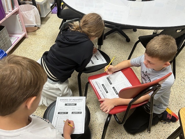 Our 4th graders are exploring new vocabulary through shades of meaning—learning how words can have similar meanings but different strengths or feelings! 🎨💬