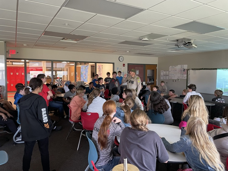 Chris Schveiger from the Fayette County Sheriff's Department came to speak to our 7th and 8th grade students for Red Ribbon Week.