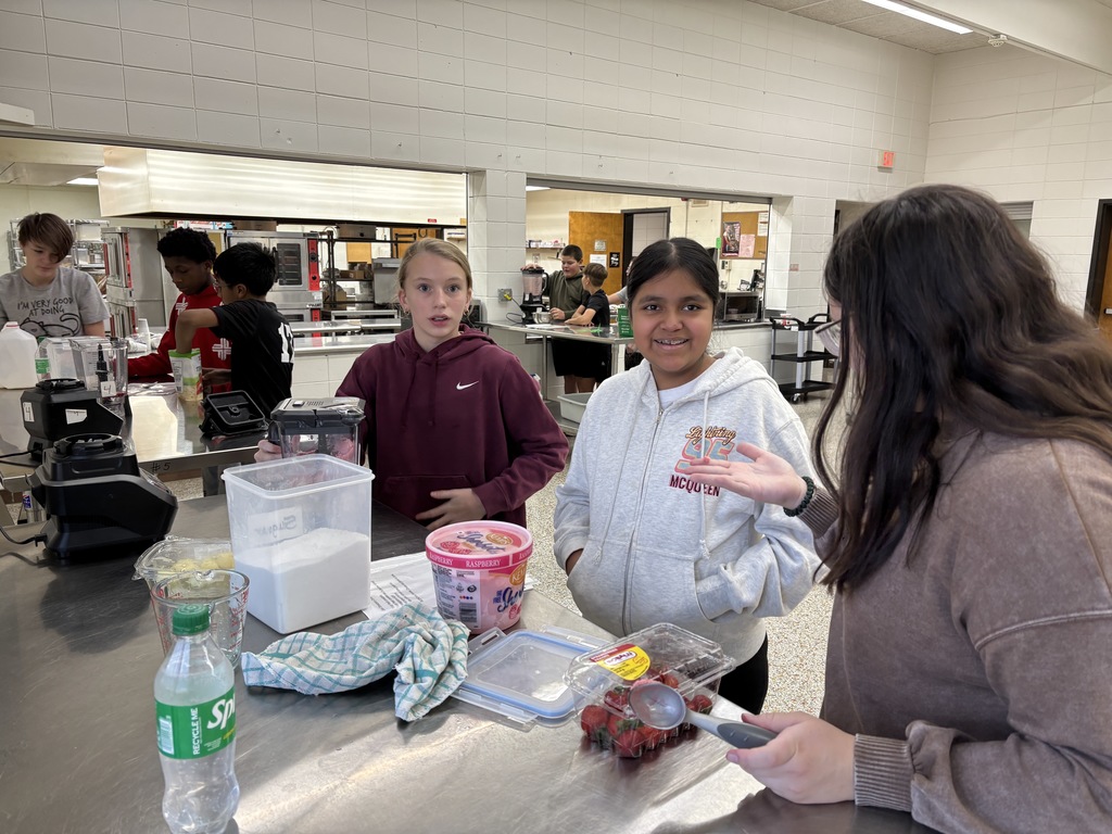 7th Grade FCS made Smoothies in their food labs. They learned how to use a blender, follow a recipe, measure, time management, and work as a team. The students tasted five different kinds of smoothies. 