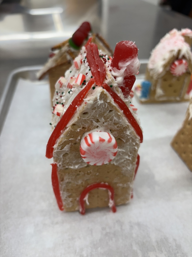 7th Grade FCS constructed "gingerbread" houses out of graham crackers in FCS class. Some imploded and were not successful. Please Vote ONLY by liking the picture. You have five to choose from. Thanks! 