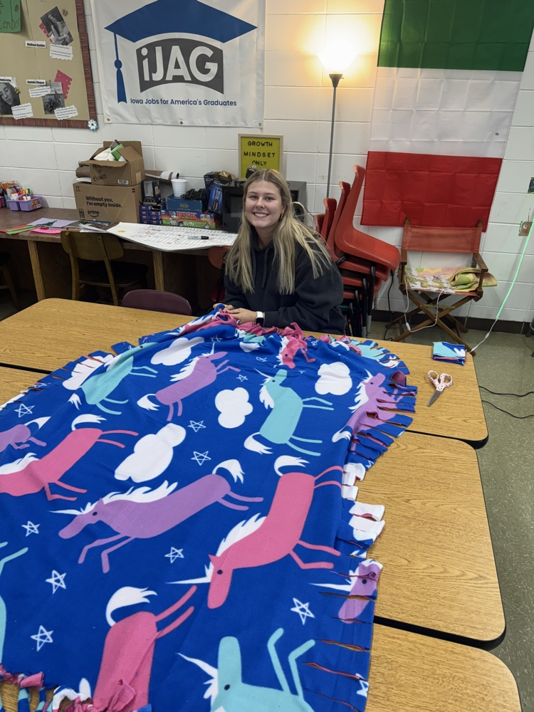 iJAG students are currently working on one of their service project initiatives; making tie blankets for the nursing home residents. When they return from break, they will present the blankets to the residents in person.   