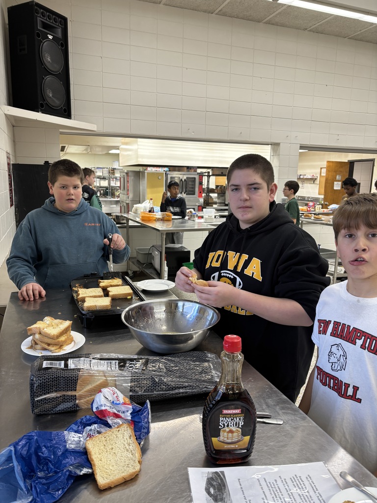 7th Grade FCS was busy with their last lab of the semester making French Toast. They stuffed themselves with golden French toast dripping with syrup. I tried not to help very much to see what they have learned doing labs this semester. They did a great job! 