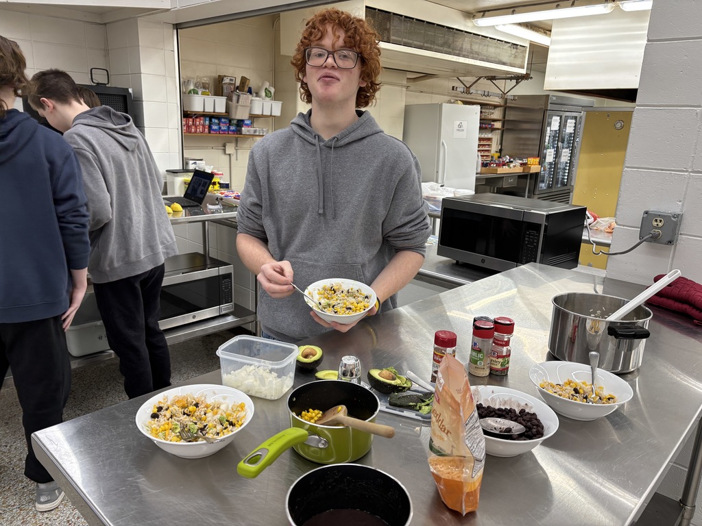 Two sections of Foods II learned about Vegetarian Cooking. Ms. Tegtmeirer (student teacher from ISU) has been teaching the students all of the different kinds of Vegetarians. The students did labs of vegetarian main dishes. They made stuffed shells, stuffed green peppers, Chipotle bowls, broccoli fettuccine, quesadillas, egg tortillas; just to name a few. 