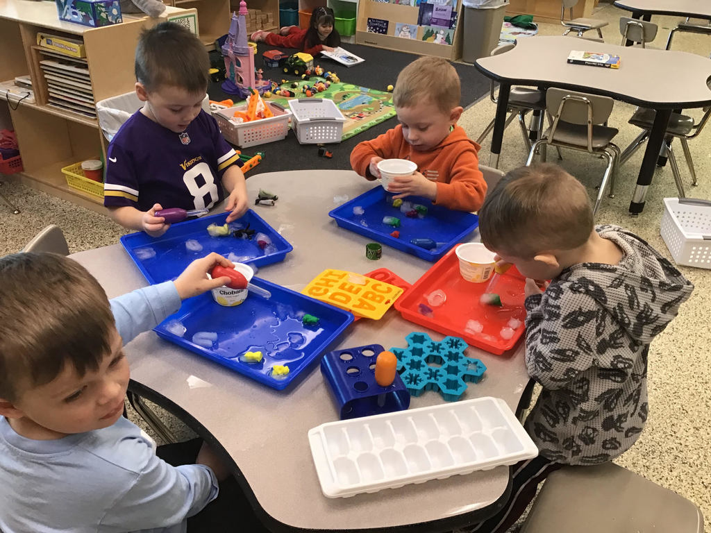 It may have been too cold to play outside in January, but these preschoolers found plenty of ways to play with "snow" and "ice" inside! 