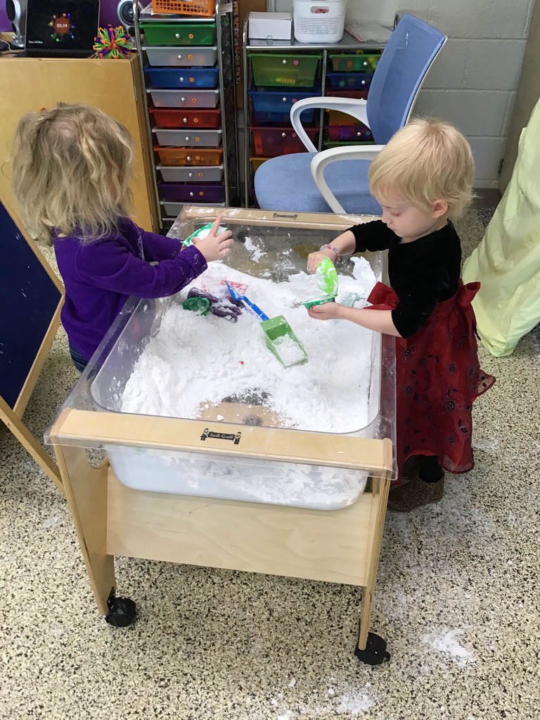 It may have been too cold to play outside in January, but these preschoolers found plenty of ways to play with "snow" and "ice" inside! 