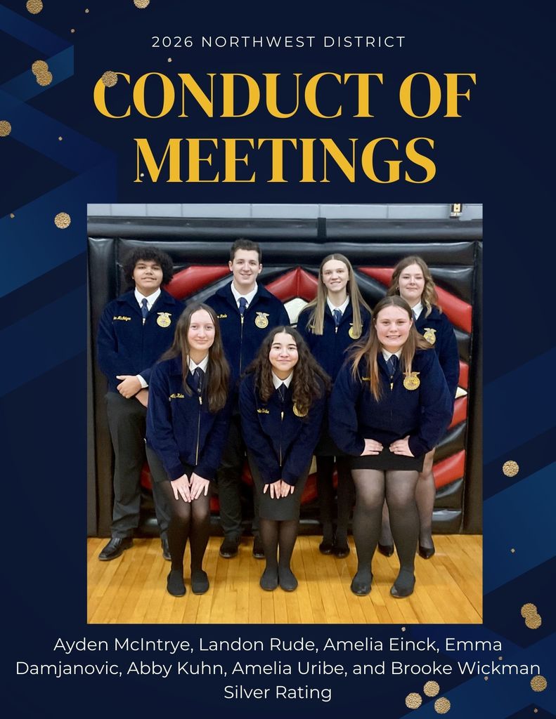 The members of New Hampton Future Farmers of America were fortunate to host this year's Northwest Sub District Leadership Development Events here at New Hampton High School! THANK YOU to EVERYONE that judged and help make the day go by smoothly - we truly could not have done it without you👏 New Hampton had 15 members compete with countless others helping get members where they needed to be for contests! RESULTS: Alexa Mashek - Chapter Website - Silver Rating, 2nd Place Advancing to Districts Claire Miller - FFA Creed Speaking - Gold Rating, 2nd Place Advancing to Districts Kaidance Hall - Ag Radio Broadcasting - Gold Rating, 2nd Place Advancing to Districts Brenna Throndson - Prepared Public Speaking - Gold Rating, 1st Place Advancing to Districts Ayden McIntyre, Landon Rude, Amelia Einck, Emma Damjanovic, Abby Kuhn, Amelia Uribe, and Brooke Wickman - Conduct of Meetings - Silver Rating Greenlee Pittman, Austyn Rosonke, Journey Aegerter - Chapter Program - Silver Rating Aiden Underwood - Job Interview - Silver Rating