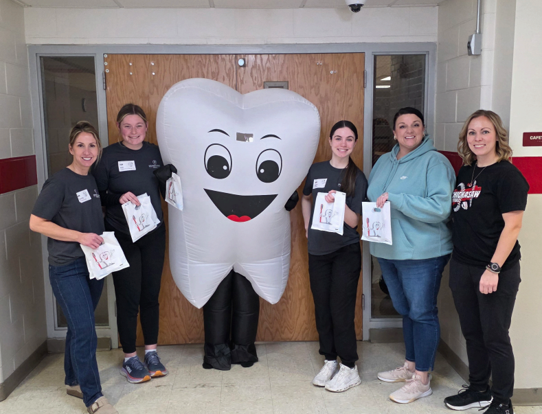 "A huge thanks to our community partners at Hometown Dental for spending time with our K-4 students yesterday. They shared valuable lessons on oral hygiene and healthy habits. Thank you, Hometown Dental for a fun-filled afternoon!"