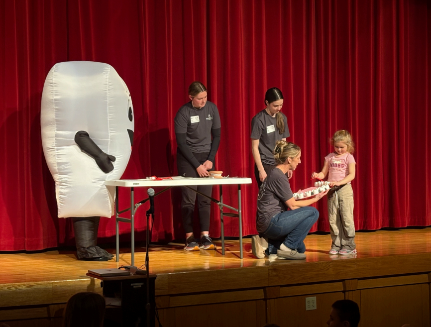 "A huge thanks to our community partners at Hometown Dental for spending time with our K-4 students yesterday. They shared valuable lessons on oral hygiene and healthy habits. Thank you, Hometown Dental for a fun-filled afternoon!"
