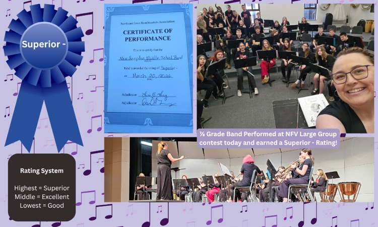 Congratulations to the 7th and 8th grade concert band on their Superior- performance at large group contest today!!