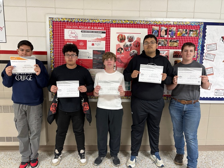 After video modules and learning in Foods I class (2nd semester), they finished their food safety unit. Each earned a ServSafe Food Handler Certificate from the restaurant association. (Not pictured: Avani) 
