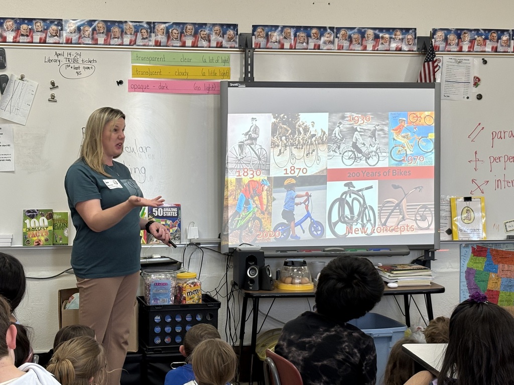 Brenda Vavrock, Safe Routes to School Coordinator, recently visited the fourth graders to share important information about bicycle safety. She reviewed the rules of the road and reminded students that biking on Main Street sidewalks is not allowed due to safety concerns. Brenda engaged students by sharing pictures and videos to reinforce these concepts. After her presentation, she also fitted helmets for students whose families had signed up to receive one. Thank you, Brenda, for taking the time to educate and support the students—your visit was truly appreciated!