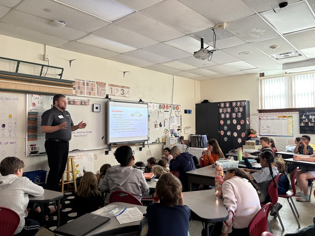 April was National Financial Literacy Month, a time dedicated to raising awareness about the importance of smart money management, including budgeting, saving, and responsible spending to help individuals make sound financial decisions. Last week, the fourth graders had the opportunity to learn more about financial literacy from Dustin Lewis of Security State Bank. He shared valuable insights about money management and discussed the various aspects of his work in banking. Thank you, Dustin, for taking the time to visit with the fourth graders and for helping them build important life skills!