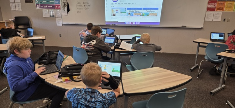 Students in the Intro to Computer Science - Game Design endmester class are learning how to use the coding platform Scratch to create their own video games.
