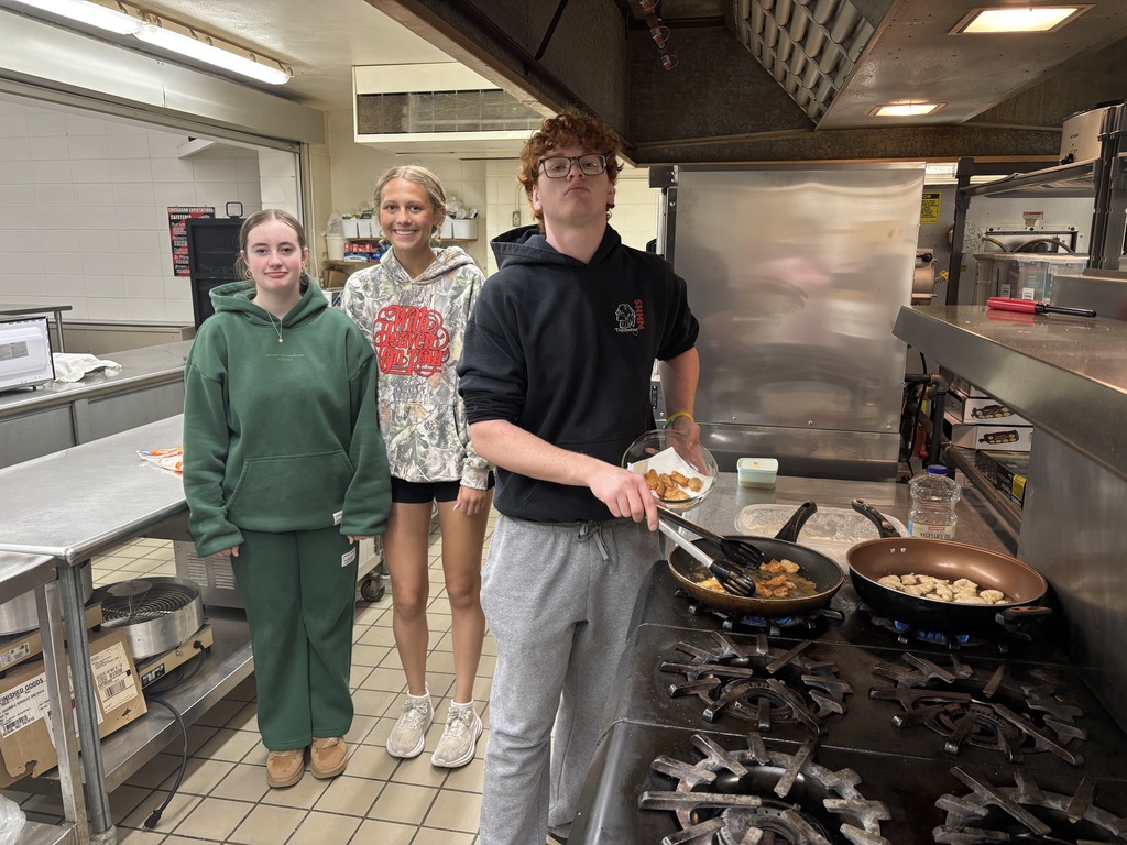 Foods II finished strong this year with grilling chicken for their poultry unit. They had perfect weather, even though it was a little cold outside, on Wednesday to grill chicken breast. The students used a meat thermometer to make sure they were 165 degrees. Mrs. Schmitt also showed them how to check their chicken if they do not have a thermometer at home. 