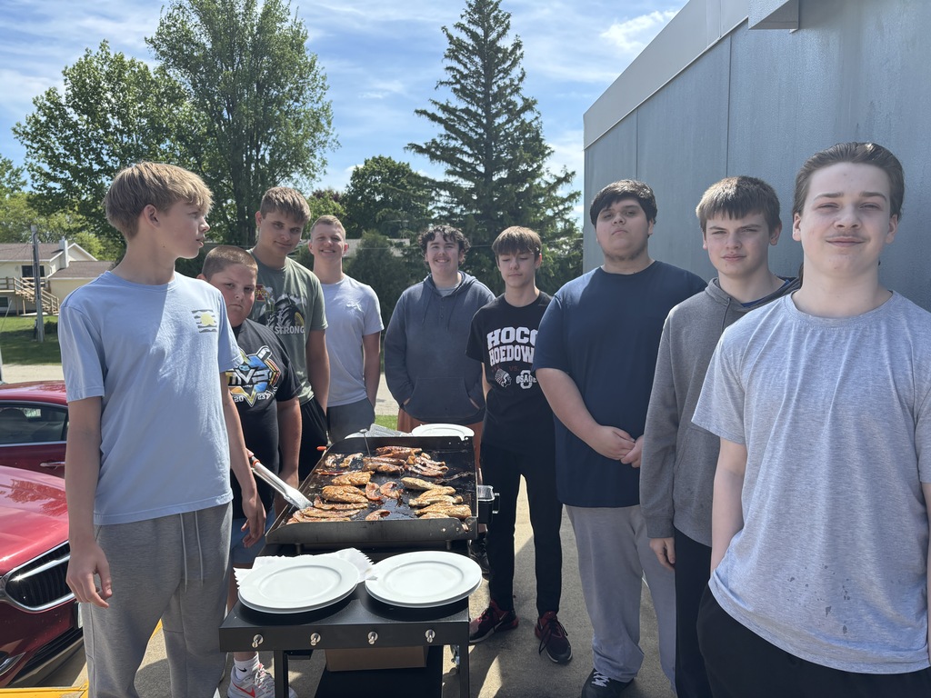 Foods II finished strong this year with grilling chicken for their poultry unit. They had perfect weather, even though it was a little cold outside, on Wednesday to grill chicken breast. The students used a meat thermometer to make sure they were 165 degrees. Mrs. Schmitt also showed them how to check their chicken if they do not have a thermometer at home. 