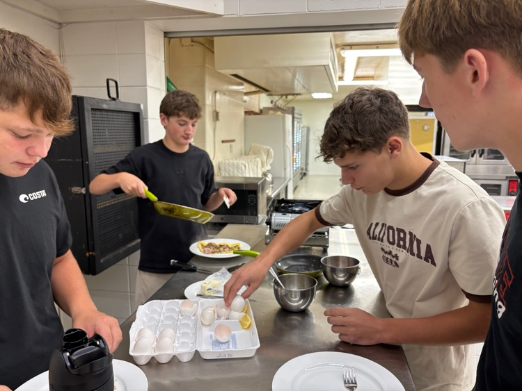 The two classes of Foods One really kept Mrs. Schmitt hoping with 26 and 19 students making omelets at the same time!