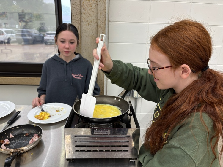 The two classes of Foods One really kept Mrs. Schmitt hoping with 26 and 19 students making omelets at the same time!