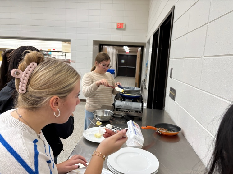 The two classes of Foods One really kept Mrs. Schmitt hoping with 26 and 19 students making omelets at the same time!