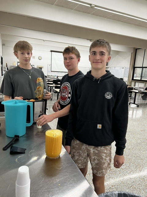 The Advanced Foods class has covered a lot during their beverage unit! Students learned all about coffee, teas, smoothies, cocoa, and various other drinks. Throughout the unit, they completed hands-on labs making fresh-squeezed orange juice and lemonade, Orange Julius, hot chocolate mix, and cocoa bombs, culminating in a smoothie competition and a Trendy Drink Challenge.  They did an amazing job with both their labs and classwork—hopefully, their test scores will follow suit! A huge thank you goes to Mrs. Glenn and Mr. Manson for stepping in to sub while Mrs. Schmitt was home sick. It truly takes a village to run a school!