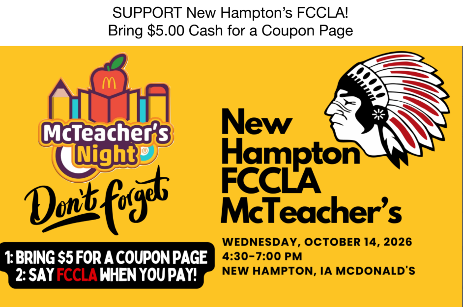 SUPPORT New Hampton’s FCCLA! Bring $5.00 Cash for a Coupon Page!