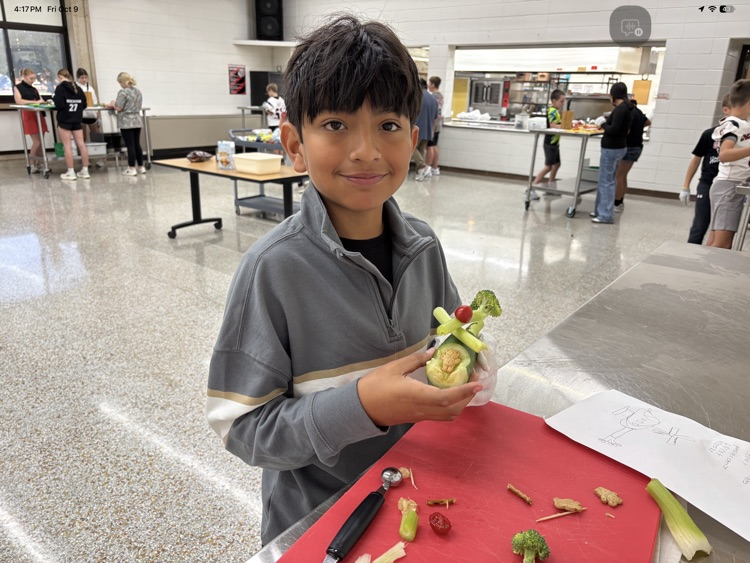 7th grade FCS (Family & Consumer Science) students honed their knife skills by making Veggie Cars. All 40 students (in two sections) safely made a vehicle. You can see by their smiles how proud they were of their success. 