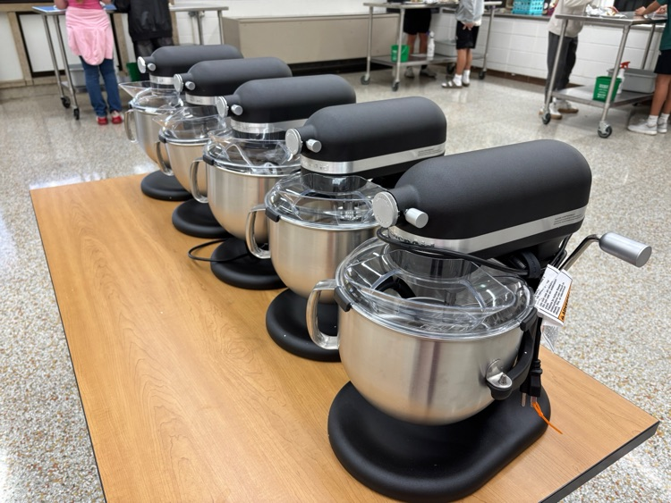 With the help of a Mr. Manson and our Perkin's Grant Mrs. Schmitt's FCS classroom gained five new 7 quart standing Kitchen Aid mixers!