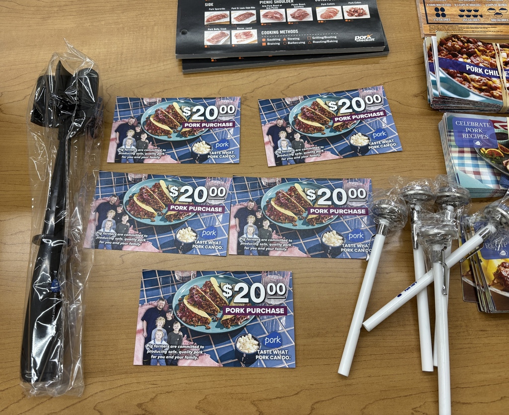 Thank you to the Iowa Pork Producers for $100 in pork coupons to go towards our FCS labs. Mrs. Schmitt's FCS classes also were given free meat thermometers, pork recipes & charts, and kitchen utensils. 