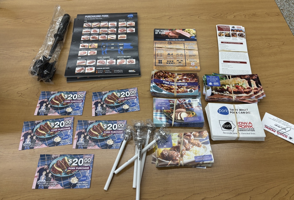 Thank you to the Iowa Pork Producers for $100 in pork coupons to go towards our FCS labs. Mrs. Schmitt's FCS classes also were given free meat thermometers, pork recipes & charts, and kitchen utensils. 