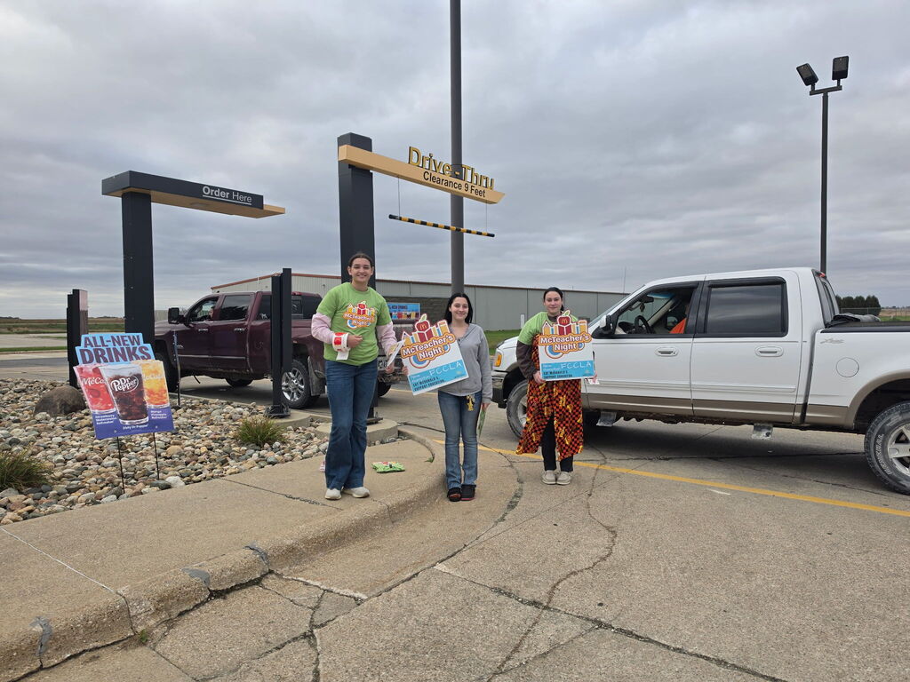 Nine FCCLA students did our first fundraiser at New Hampton's McDonald's, called McTeacher Night. Mrs. Schmitt and her FCCLA students would like to thank  McDonald's Restaurant and all of the New Hampton students and community members that made it a success. The FCCLA received a percentage of the orders and sold coupon pages. The students will use the $520.49 for their trip to the state competition in March.