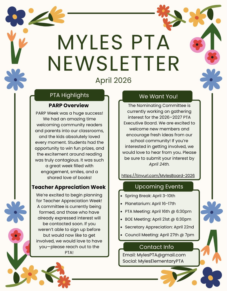 Myles PTA Newsletter April 2026