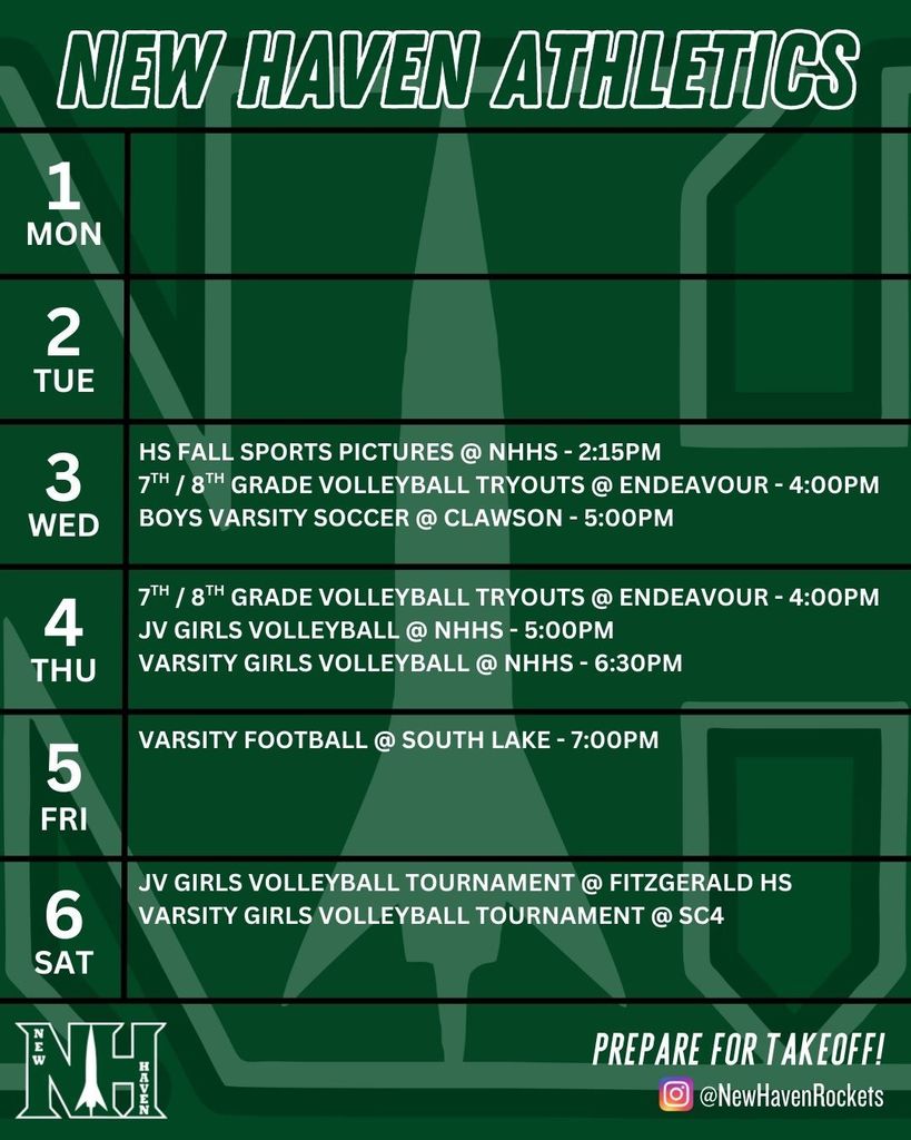 Athletic schedule for 8.31.2025