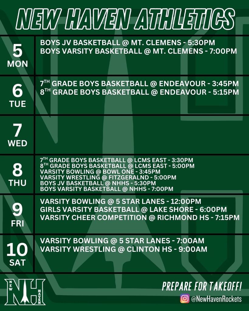 Athletic schedule for 1.4.2026