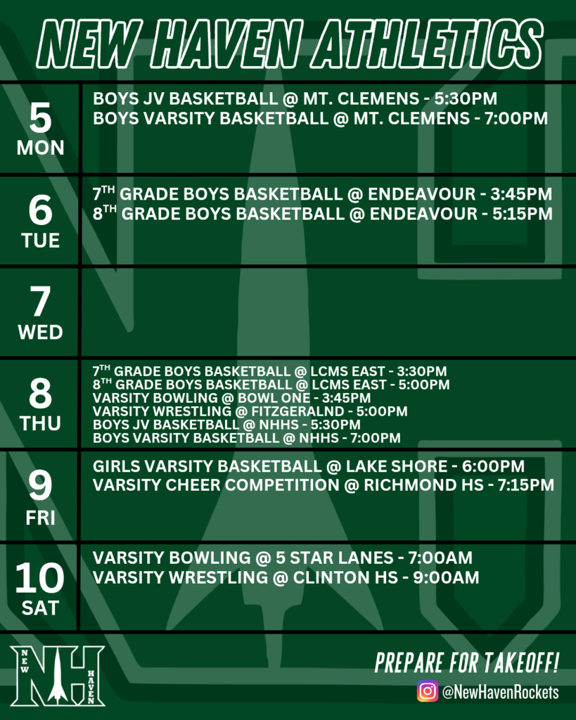 Athletic schedule for 1.4.2026