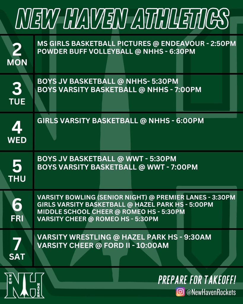 Athletic schedule for 2.1.2026