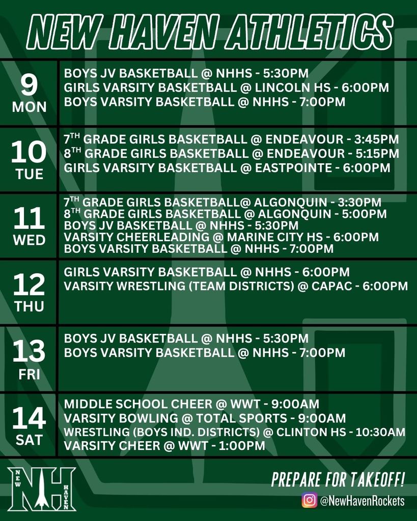 Athletic schedule for 2.8.2026
