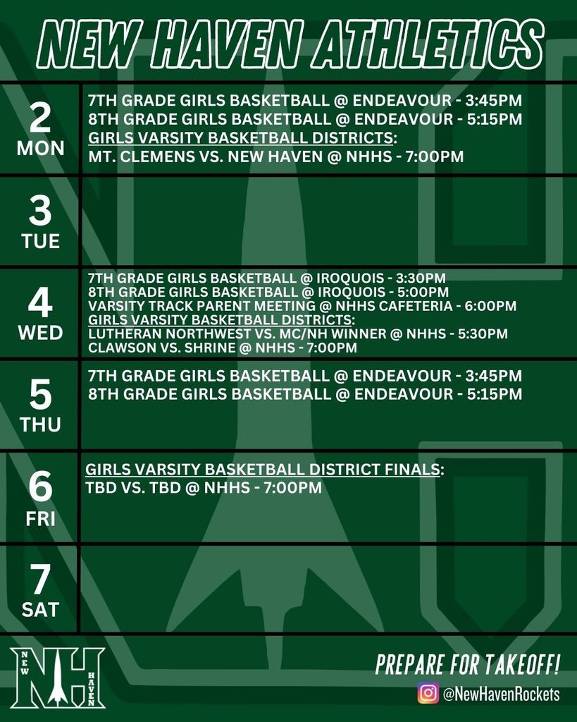 Athletic schedule for 3.1.2026